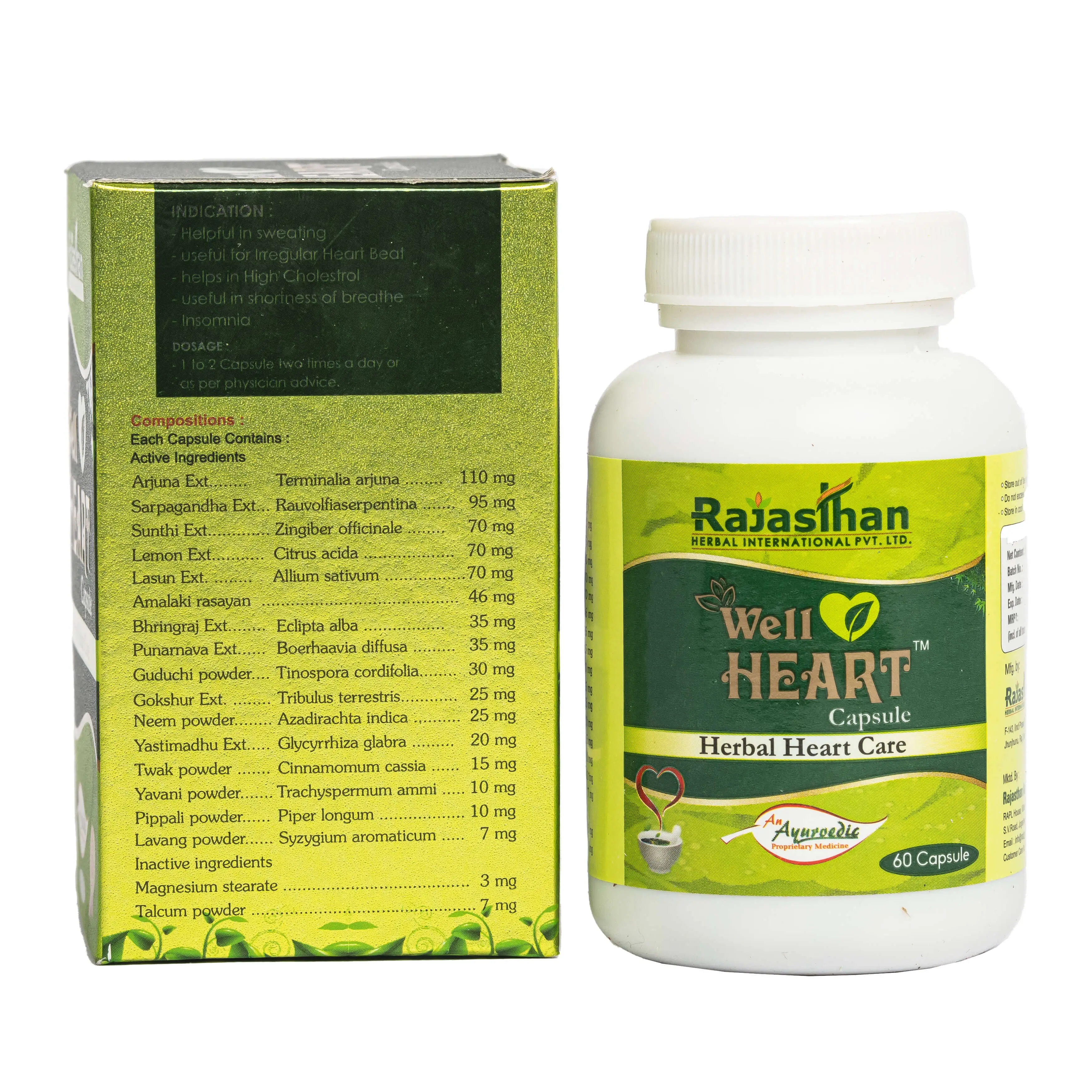 Well Heart Capsule 60 Ingredients Rajasthan Aushdhalaya